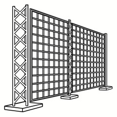Illustration of a metal grid fence, , representing security, protection, and boundary, commonly used in construction and public spaces