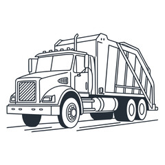 Illustration of a garbage truck, a symbol of waste management and environmental responsibility, rendered in a clean, minimalist style