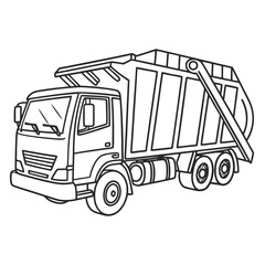 Line drawing of a garbage truck, representing waste collection and disposal services, rendered in a simple and clean style