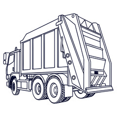 Garbage truck line art illustration, a symbol of waste management, recycling, and environmental responsibility in urban areas