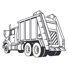 Garbage truck line art illustration, a symbol of waste management, recycling, and environmental responsibility in urban areas