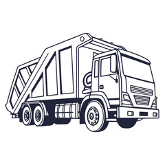 Garbage truck line art illustration, a symbol of waste management, recycling, and environmental responsibility in urban areas