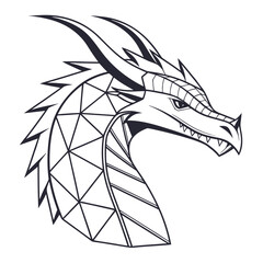 Detailed line drawing of a dragon head, showcasing its geometric design and sharp features, for a clean and modern look