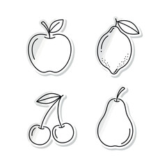 Minimalist Line Art Fruit Stickers Apple, Lemon, Cherries, and Pear