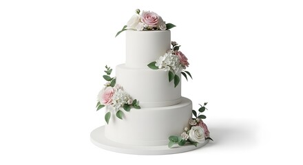 Elegant Three-Tier White Wedding Cake with Floral Decoration
