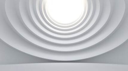 Fototapeta premium Abstract White Tunnel with Curved Layers and Bright Light Illuminating the Center Creating a Sense of Depth and Perspective for Artistic Backgrounds