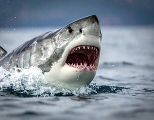 Close-up of a great predator with menacing jaws in water