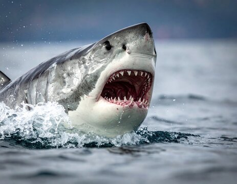 Close-up of a great predator with menacing jaws in water