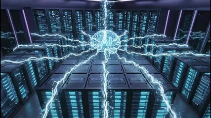 Artificial intelligence brain with ai text connected to data servers and powerful processing computing technology - Powered by Adobe