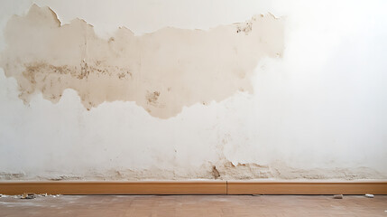 Deteriorated wall with peeling paint and water damage. A severe problem with moisture and mold growth, indicating an urgent need for repair. Bad conditions of the old house.