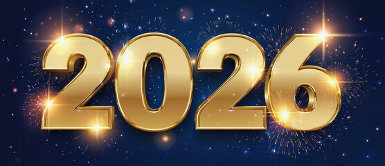 Golden 2026: A luminous and celebratory vision of the year 2026 shines with golden numerals amidst a radiant and festive setting. 