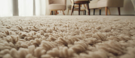 Cozy Comfort: A close-up shot captures the inviting texture of a plush, textured rug in a sunlit interior, evoking feelings of warmth and serenity.