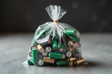 Battery Collection – Colorful Sorted Batteries in Transparent Bag for Ecology Awareness and Recycling Initiatives