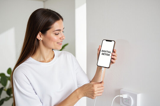 Digital Detox Concept – Smartphone Unplugging Moment for Ecology Awareness and Mindful Technology Use