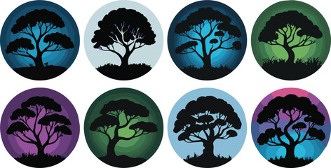 Set of four floral Easter eggs and a green globe vector icon symbol