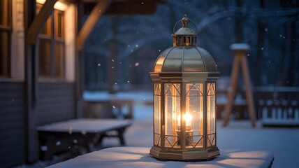 Obraz premium Lantern's Glow A Warm Winter Nighttime Scene