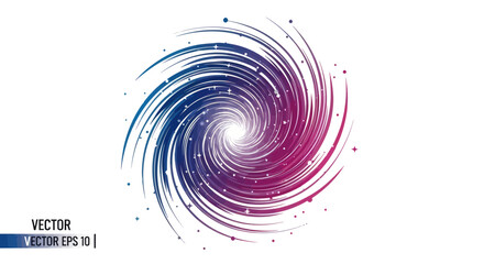 Abstract spiral design with blue, purple, and white gradients, star details, on white background © Sendal