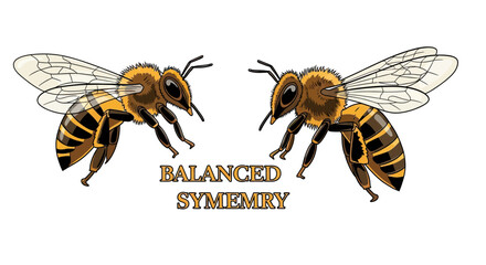 Two bees facing each other, text 