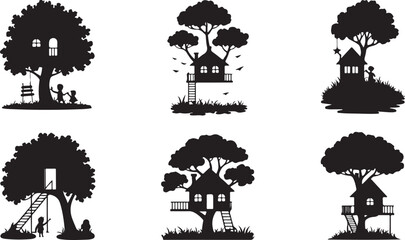 Obraz premium silhouettes of children and people vector illustration with trees and nature background