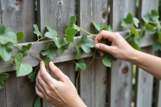Eco-Friendly Garden Decoration – Ivy Garland Installation on Wooden Fence for Sustainable Landscaping and Green Living Blogs