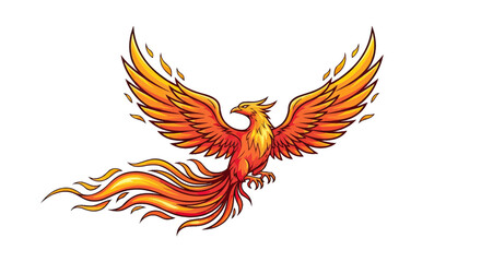 Digital illustration of a phoenix bird with fiery wings and tail, white background