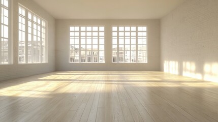 Obraz premium Bright Empty Room with Large Windows.