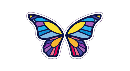 Colorful butterfly illustration with segmented wings in shades of blue, purple, yellow, and red