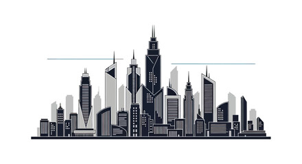 Silhouette of a modern city skyline with stylized buildings and minimalist design