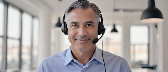 Confident Customer Service: A friendly customer service agent, showcasing professionalism in a bright workspace environment.