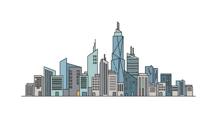 Obraz premium A stylized cityscape in cool colors featuring a variety of building styles