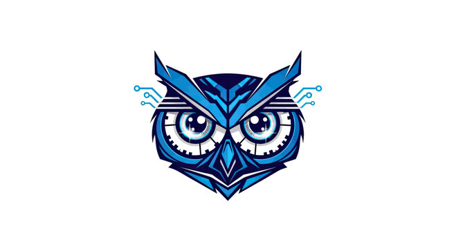 A stylized blue owl head with circuit board accents, a tech-inspired vector illustration