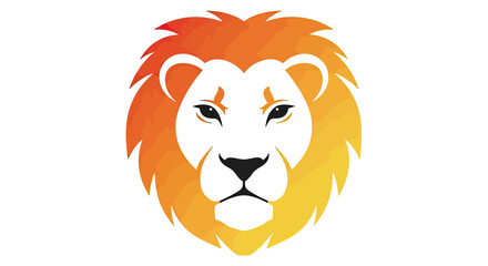 A stylized lion's face with a gradient orange and yellow mane, sharp features, on white