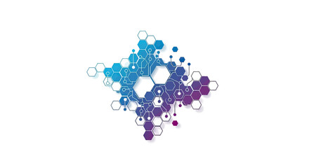 Abstract digital design with interconnected blue-purple hexagons on white