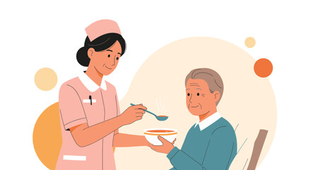 Compassionate Nurse Assisting Elderly Man with a Meal in a Supportive Setting