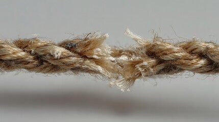 Frayed rope shows signs of breaking under pressure against a neutral background