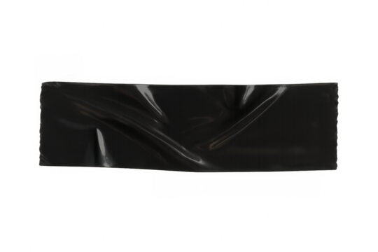 Black adhesive tape strip with crumpled texture providing a sticky and strong sealing element, isolated on transparent background - Powered by Adobe