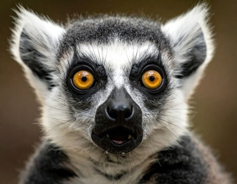 Close-up of a lemur with striking eyes and curious expression