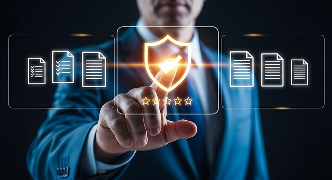 businessman pressing social network icon