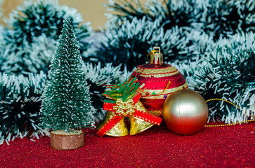 Straight view of Christmas decoration with customizable space for text or wishes. Christian celebration concept.