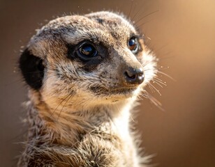 Fototapeta premium Close-up of a meerkat's face, focused on its expressive eyes