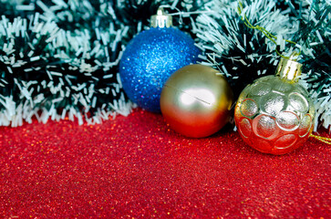 Golden Christmas ball with customizable space for text or wishes. Christian celebration concept.