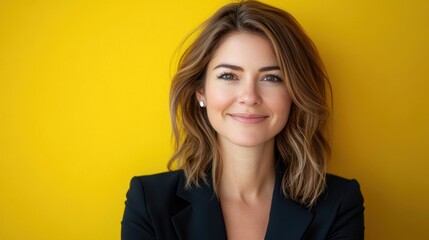 Naklejka premium Confident Woman Yellow Background Portrait.
