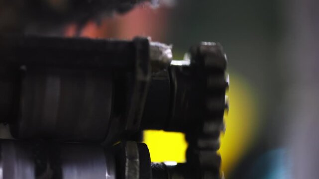 Retro Industrial Machine Gears Macro Shot. Thick Rope Connection Detail