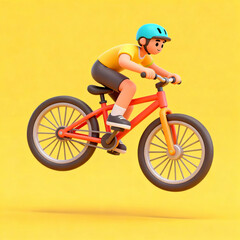 Fototapeta premium Cyclist riding red bike in air