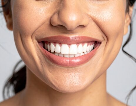 Close-up of a person's radiant smile, showing healthy white teeth