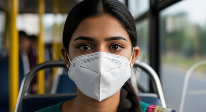 Young asian female wearing mask on bus for health safety