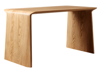 Modern curved wood desk isolated on transparent background