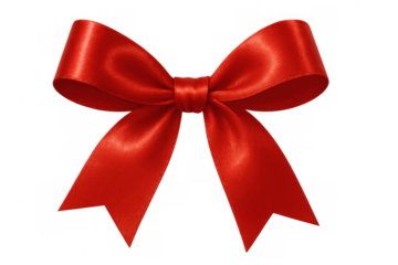 Red satin ribbon bow for gift wrapping, anniversary, christmas, valentine's day, or birthday celebrations on transparent background