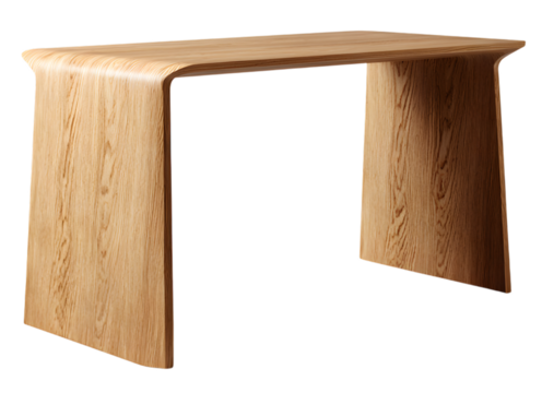 Modern curved wood desk isolated on transparent background