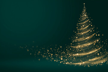 Christmas tree made of lights on a green background